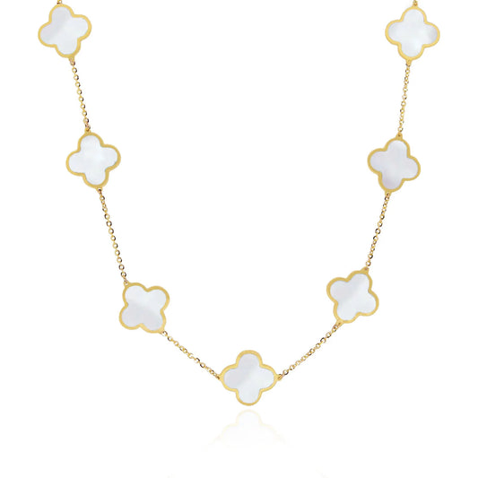 14k Gold Mother of Pearl Clover Necklace 18’’